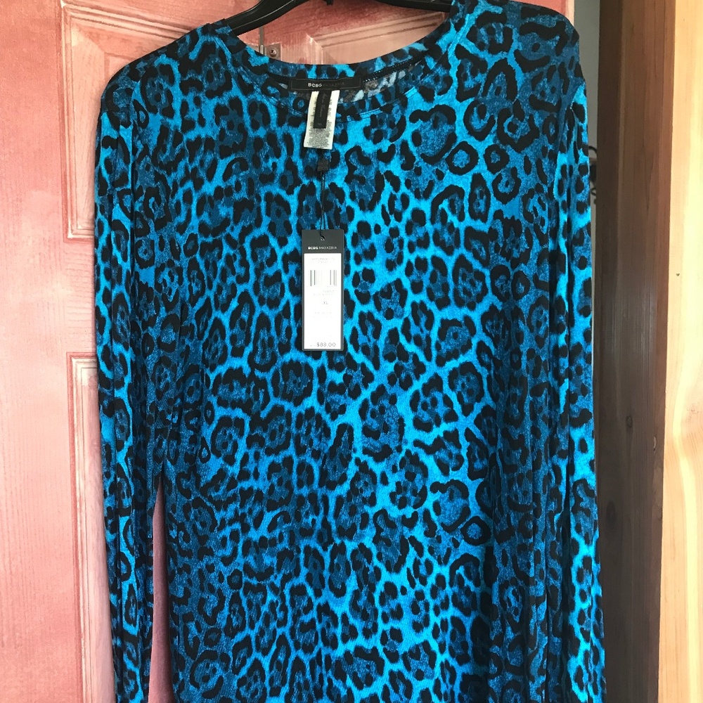 BCBGMAXAZIRA Cobalt Blue Leopard Top XL